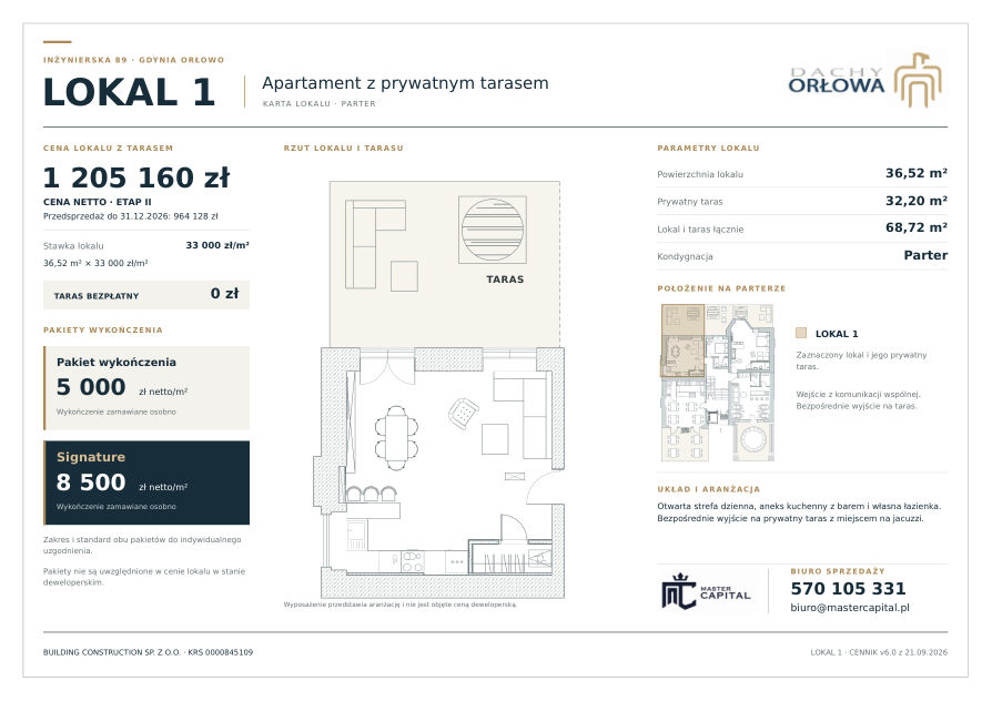 Karta lokalu 1: apartament z tarasem, parter
