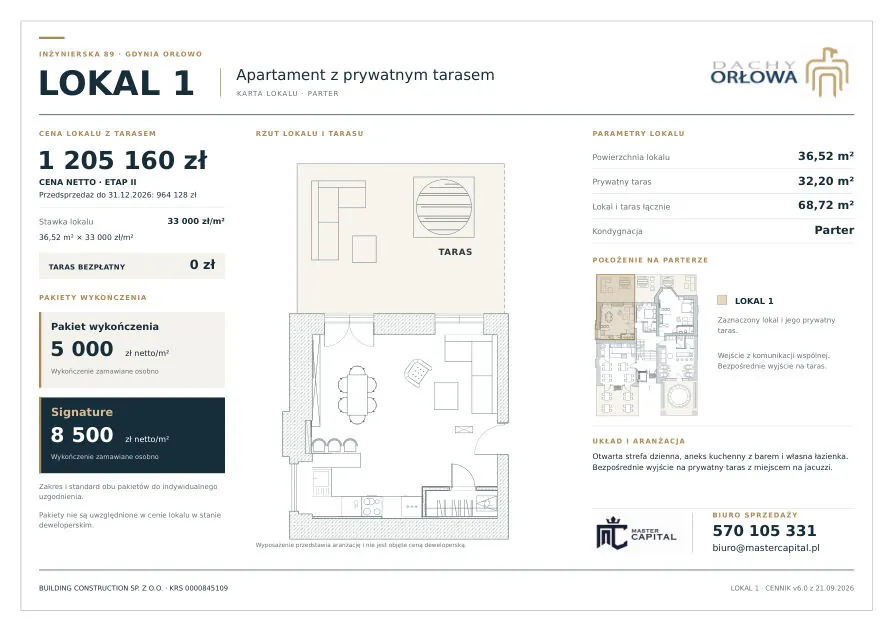 Karta lokalu 1: apartament z tarasem, parter